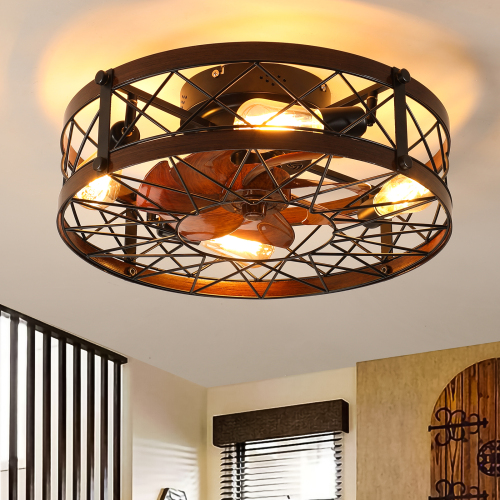 Cage Ceiling Fan With Light, Black, Recessed Ceiling Fan Light, Farmhouse Small Ceiling Fan With Light Fixture, Bedroom Reversible Fan - E26 Bulb Incl Cage Ceiling Fan With Light, Black, Recessed Ceiling Fan Light, Farmhouse Small Ceiling Fan With Light Fixture, Bedroom Reversible Fan - E26 Bulb Incl