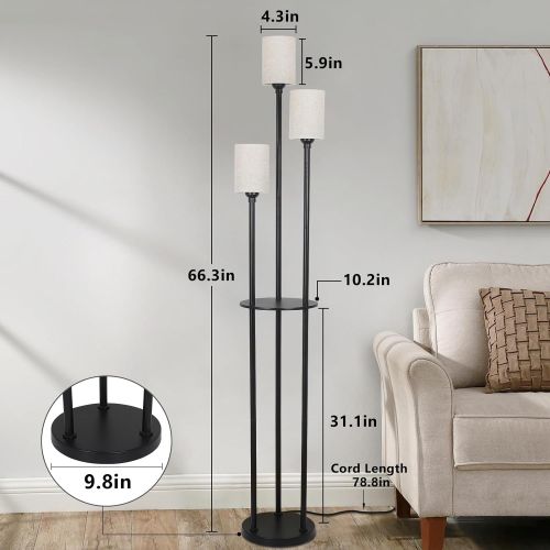 Floor Lamp With Shelf, Floor Lamp For Modern Living Room, 3 Light Standing Lamp With Linen Shade And Foot Switch Unavailable Platforms- Welfel Floor Lamp With Shelf, Floor Lamp For Modern Living Room, 3 Light Standing Lamp With Linen Shade And Foot Switch Unavailable Platforms- Welfel